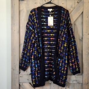 NWT Velzera Boho Eyelash Rainbow Cardigan Size 1x / 2X